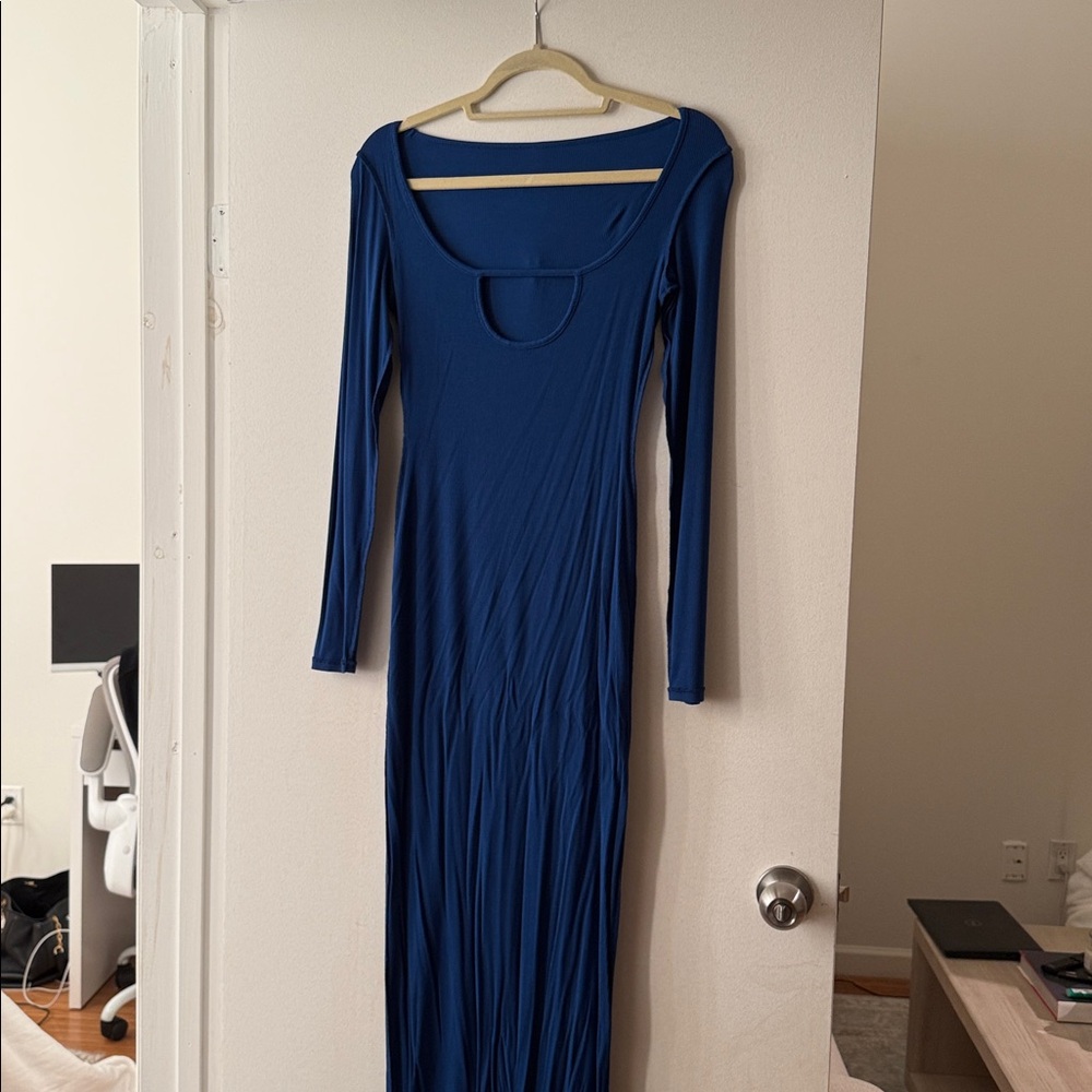 Skims Ribbed Blue Long Dress